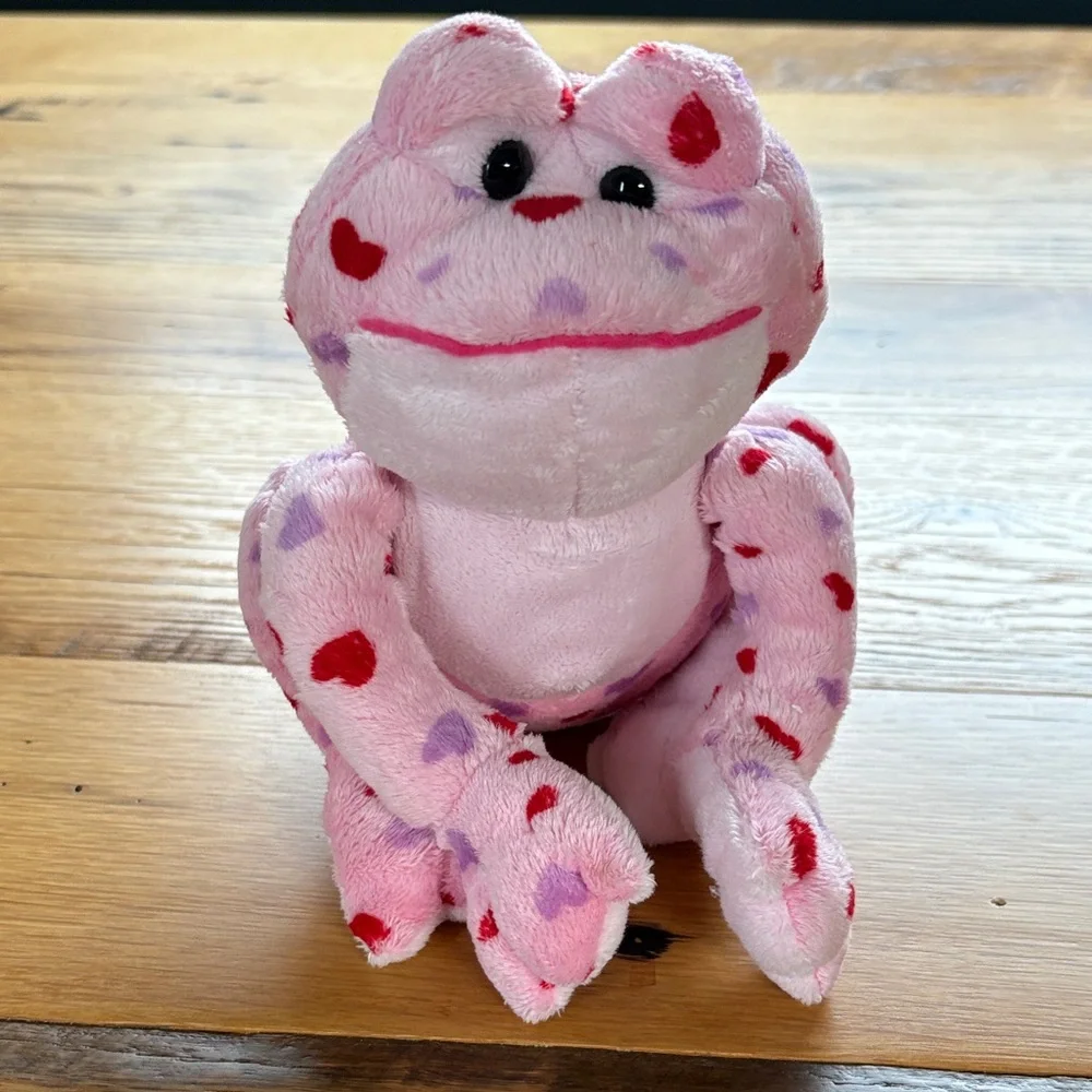 GANZ Pink Frog Stuffed Animal with Heart Patterns